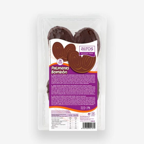 Packaging de 2 palmeras de chocolate negro sin gluten Airos